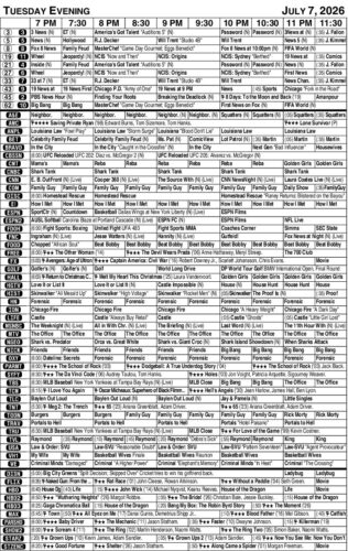 TUESDAY EVENING TV LISTINGS